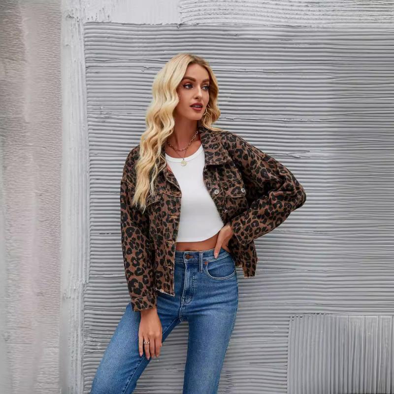 Denim | Leopard Print Denim Jacket  –  Womens Clothing Denim