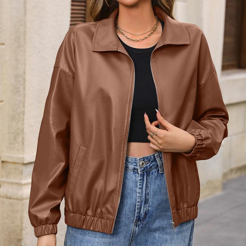 Jackets & Coats | Faux Leather Oversized Bomber Jacket  –  Womens Clothing BROWN