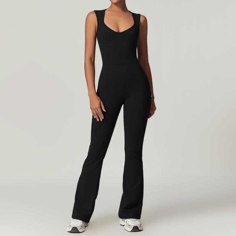 Jumpsuits & Rompers | Aero Ribbed Open Back Jumpsuit  –  Womens Clothing BLACK