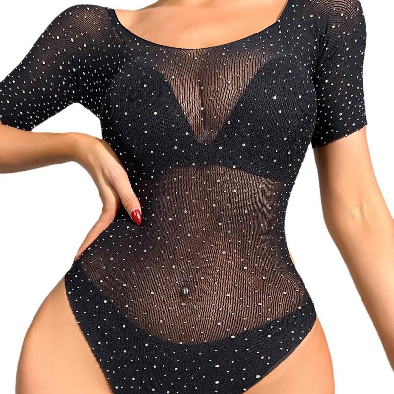 Jumpsuits & Rompers | Kristine Sheer Mesh Rhinestone Jumpsuit  –  Womens Clothing BLACK