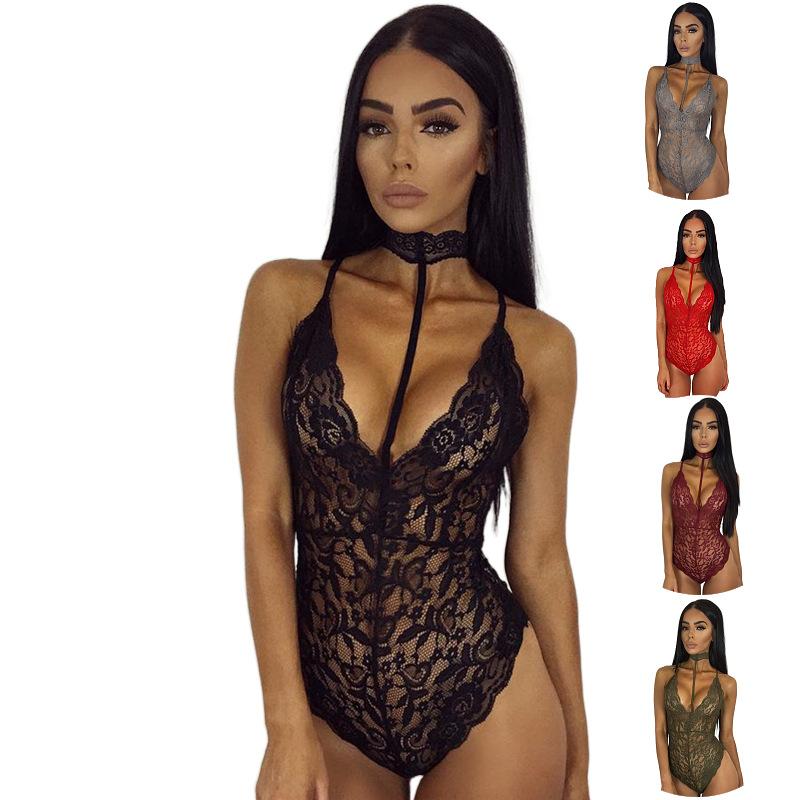 Jumpsuits & Rompers | Melodie V Neck Lace Romper  –  Womens Clothing BLACK