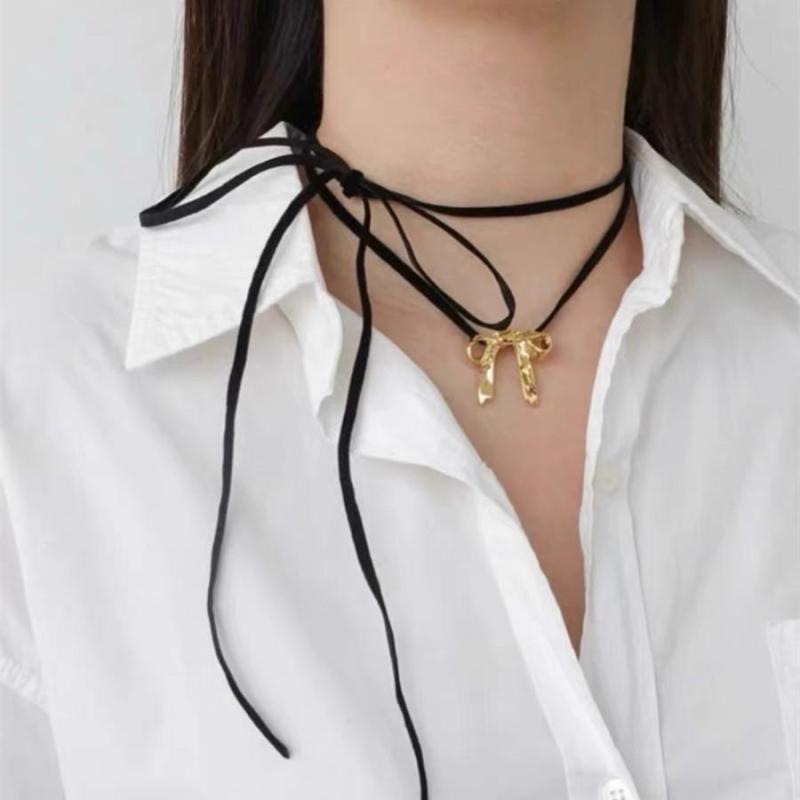 Necklaces | Dangly Bow Cord Necklace  –  Womens Accessories GOLD