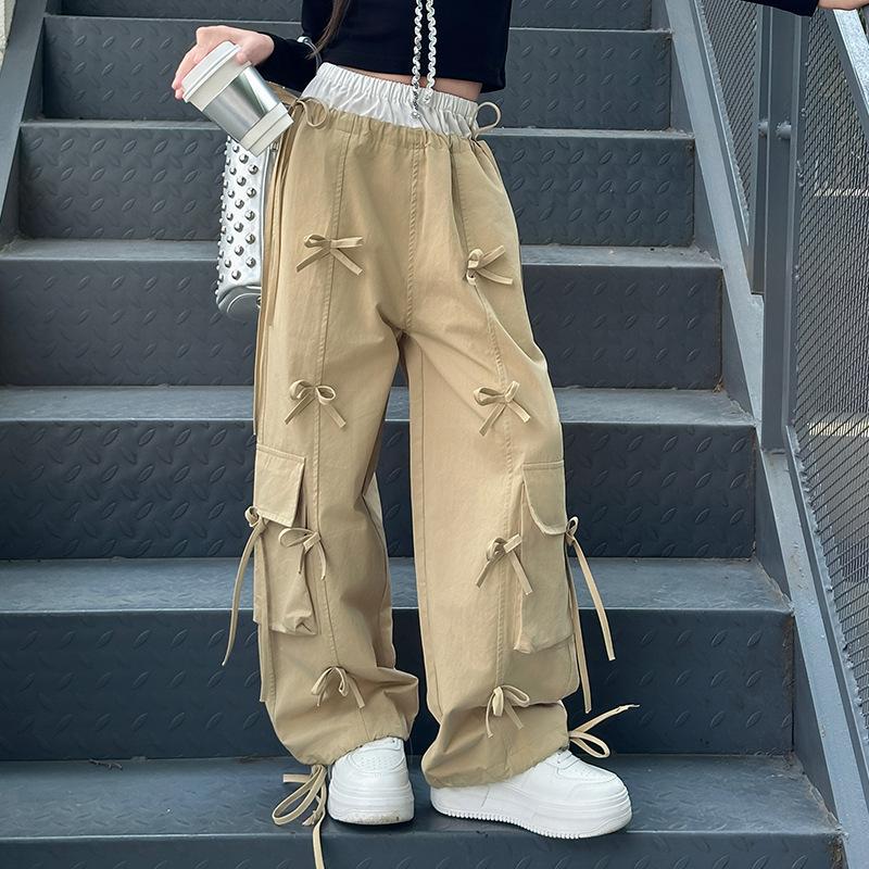 Pants | Bow Trim Cargo Parachute Pants  –  Womens Clothing BEIGE