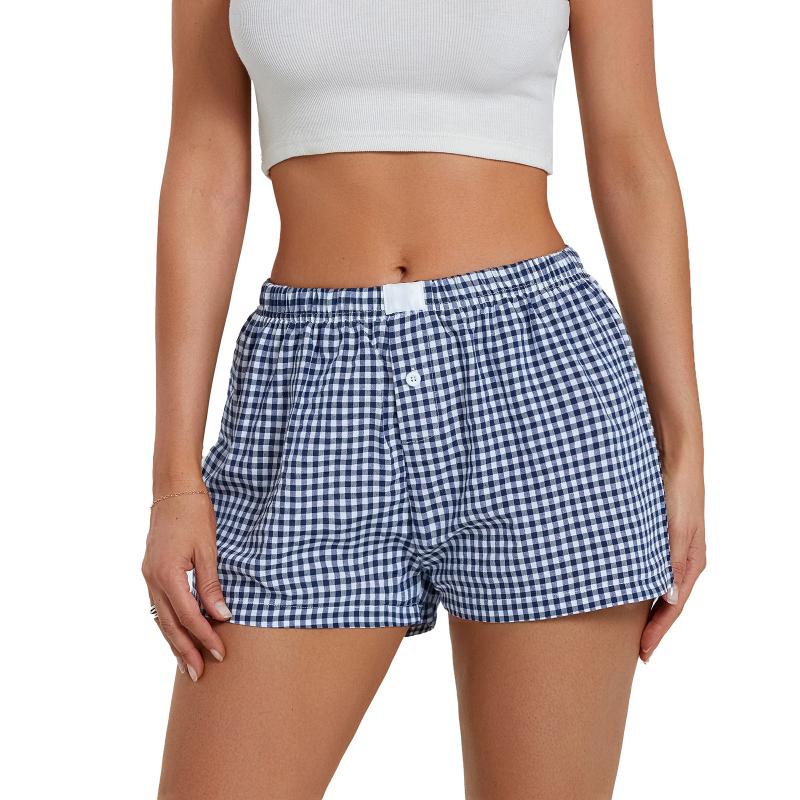 Pants | Gingham Boxer Shorts  –  Womens Clothing BLACK AND WHITE