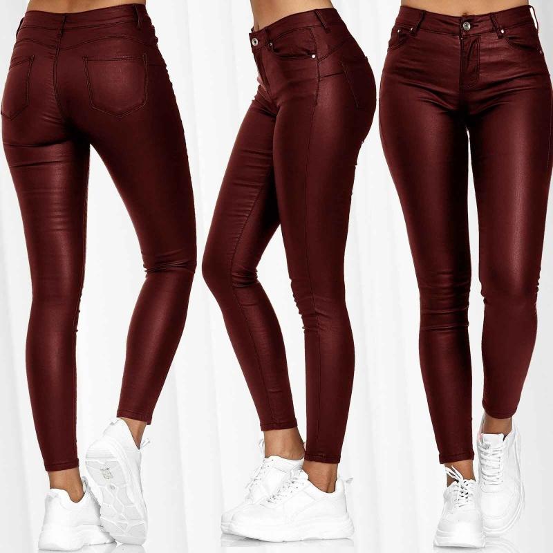 Pants | Luna Faux Leather Flare Jeans  –  Womens Clothing BURGUNDY