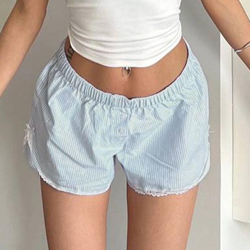 Pants | Patty Striped Lace Trim Shorts  –  Womens Clothing BLUE AND WHITE