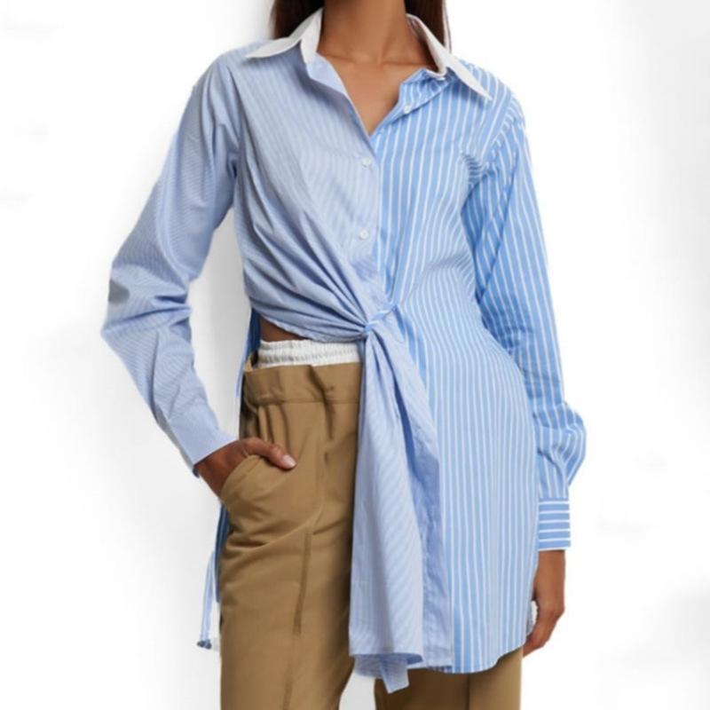 Sets | Oaklie Mix Striped Button Up Shirt  –  Womens Clothing BLUE