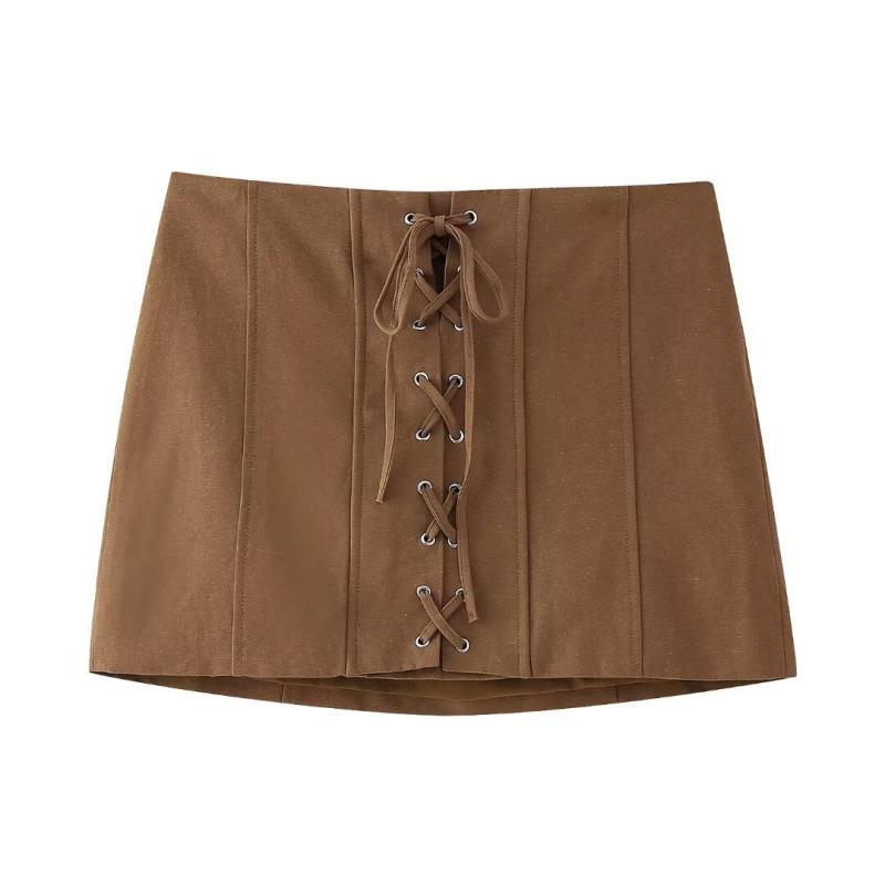 Skirts | Ainsley Lace Up Faux Leather Mini Skirt  –  Womens Clothing BROWN WASHED