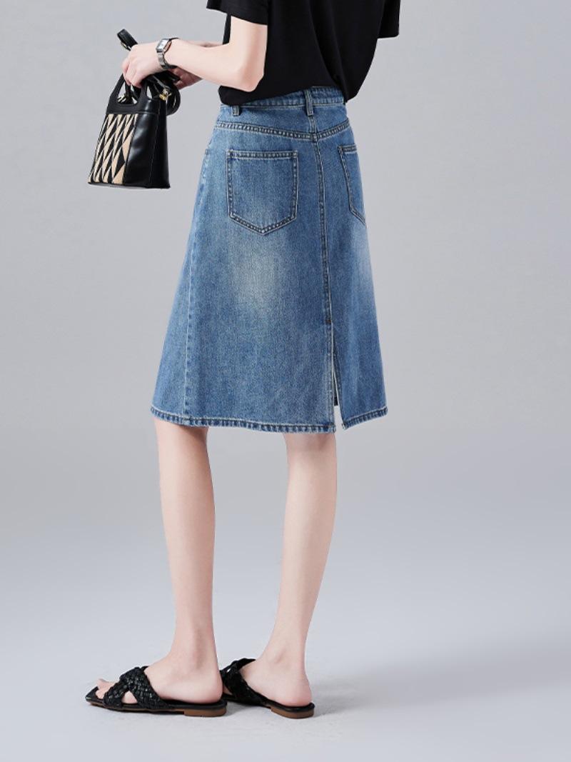 Skirts | Junia Slitted Denim Midi Skirt  –  Womens Clothing BLUE WASHED