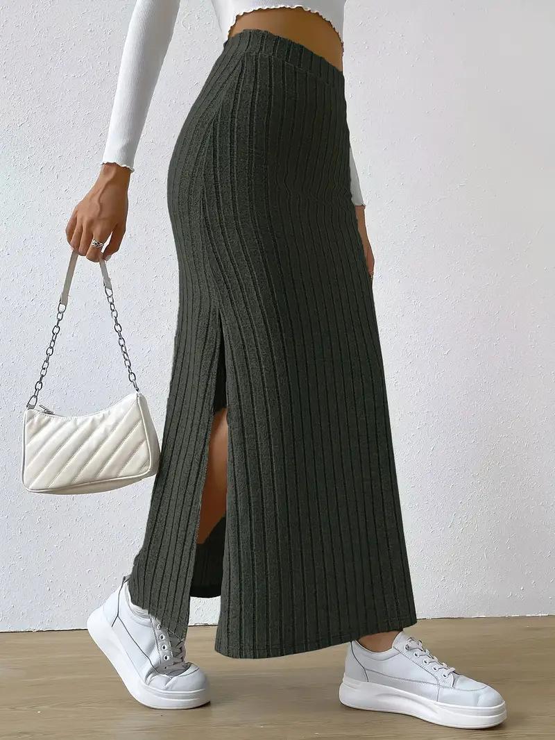 Skirts | Quynh Slitted Knit Midi Skirt  –  Womens Clothing OLIVE