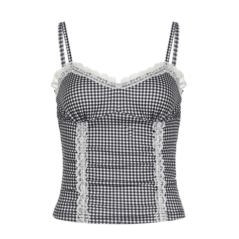 Tops | Gingham Lace Up Cupped Corset  –  Womens Clothing BLACK AND WHITE