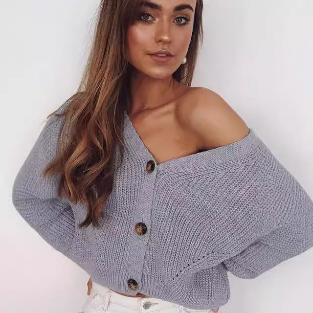 Tops | Oversized Waffle Knit Cropped Cardigan  –  Womens Clothing GRAY