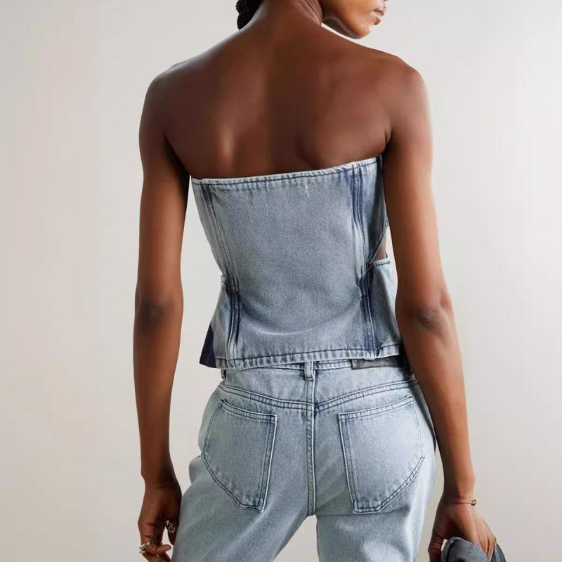 Tops | Shira Washed Denim Tube Top  –  Womens Clothing BLUE WASHED