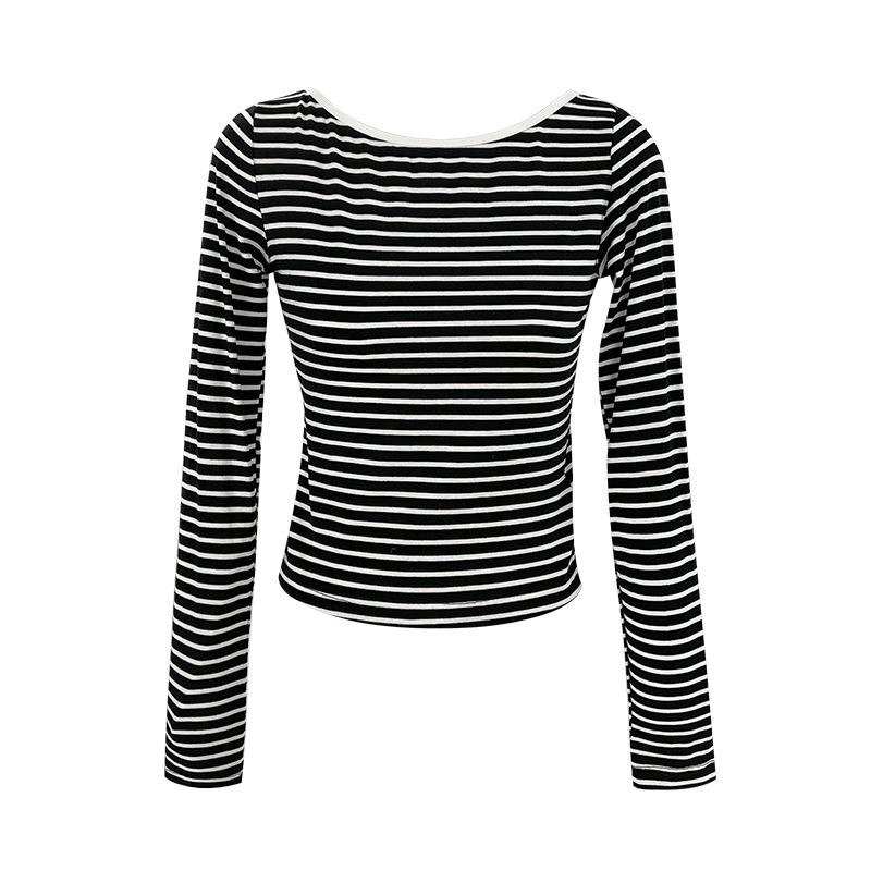 Tops | Striped Scoop Back Long Sleeve Top  –  Womens Clothing BLACK AND WHITE