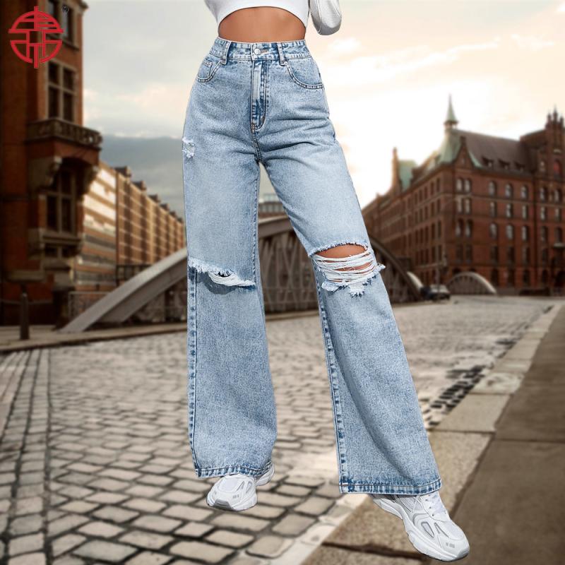 Pants | Adam Distressed Wide Leg Jeans  –  Womens Clothing LIGHT BLUE