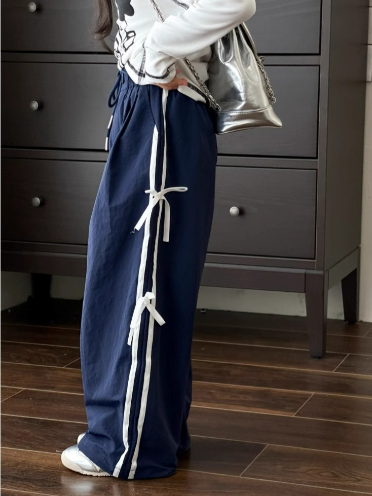 Pants | Bow Stripe Nylon Track Pants  –  Womens Clothing NAVY